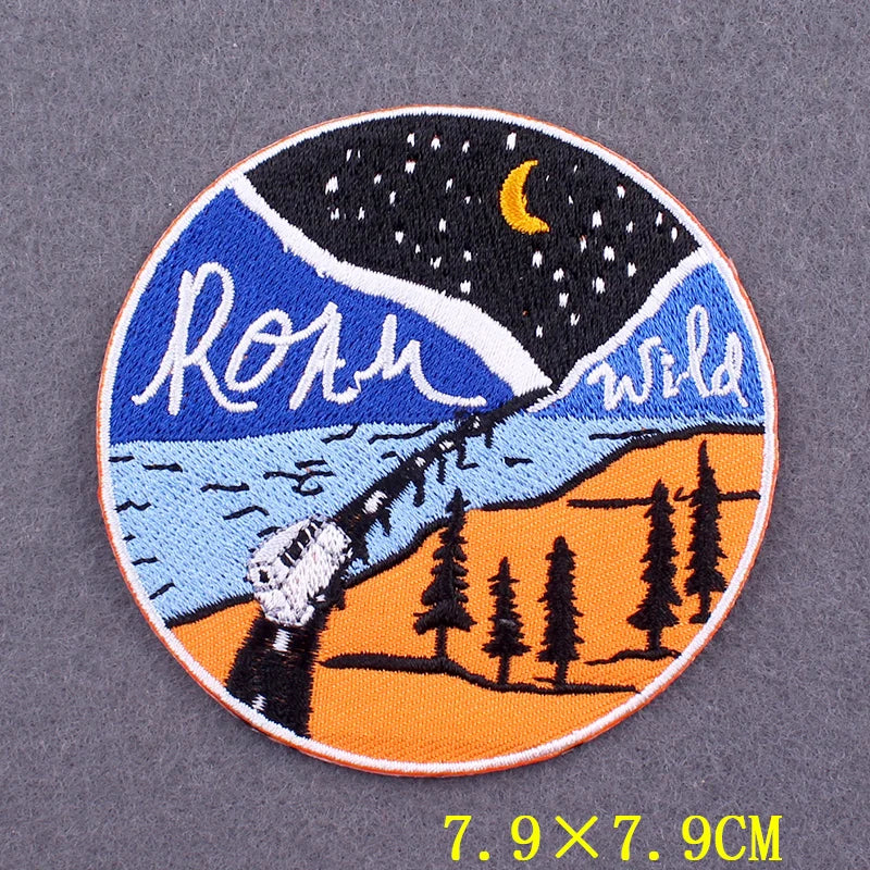 Hiking Adventure Patches For Clothing Stickers DIY Hook Loop Badges Camping Embroidery Patch Iron On Patches On Clothes Stripes