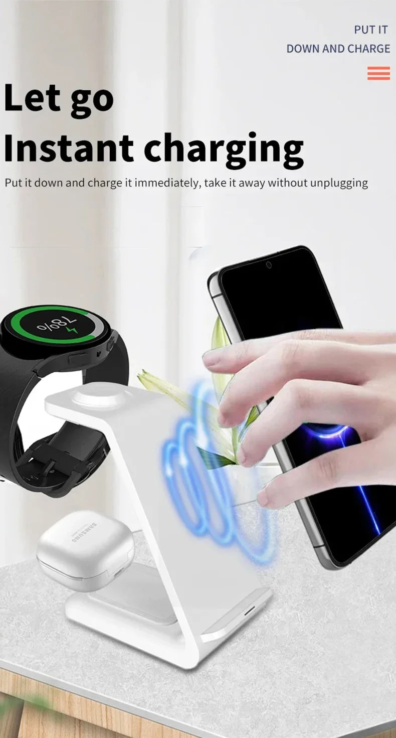 3 in 1 Wireless Charger Stand For Samsung Galaxy S23 S22 S21 Watch 6 Pro/5/4/3 Active 1 2 Buds 2 Pro Plus Fast Charging Station