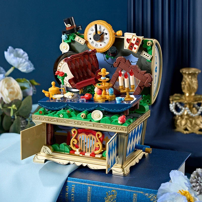 Fairytale Music Box Treasure Chest Fairy Tale Scene Model Bricks Set With Mini Figure Doll Desktop Deco Kids DIY Toys Girl Gifts