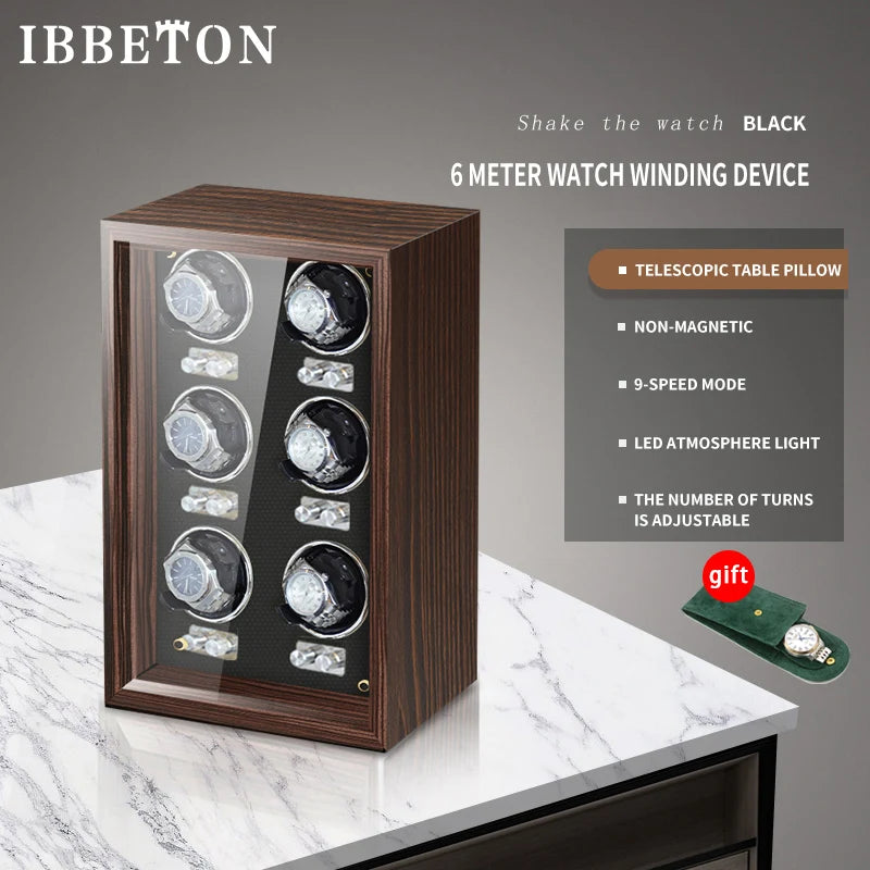 IBBETON Luxury Wood Watch Winder High-End  2 4 6 Slots Automatic Watches Box With Mabuchi Mute Motor Watch Cabinet Clock Storage