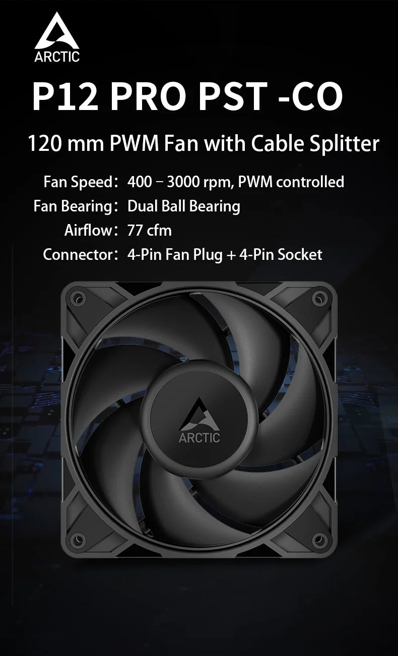 ARCTIC P12 Pro PST CO 120mm Case Fan, PWM Sharing Technology (PST), Dual Ball Bearing for Continuous Operation, 400–3000 rpm