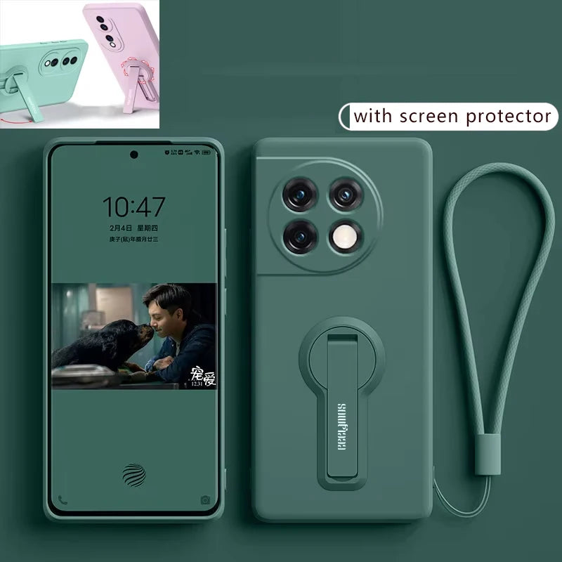 Luxury Soft Silicone Case Cover For OnePlus 13 12 11 15 15R 12R 13R 10 9 Pro ACE 3 Phone Case With Holder Stand Screen Protector