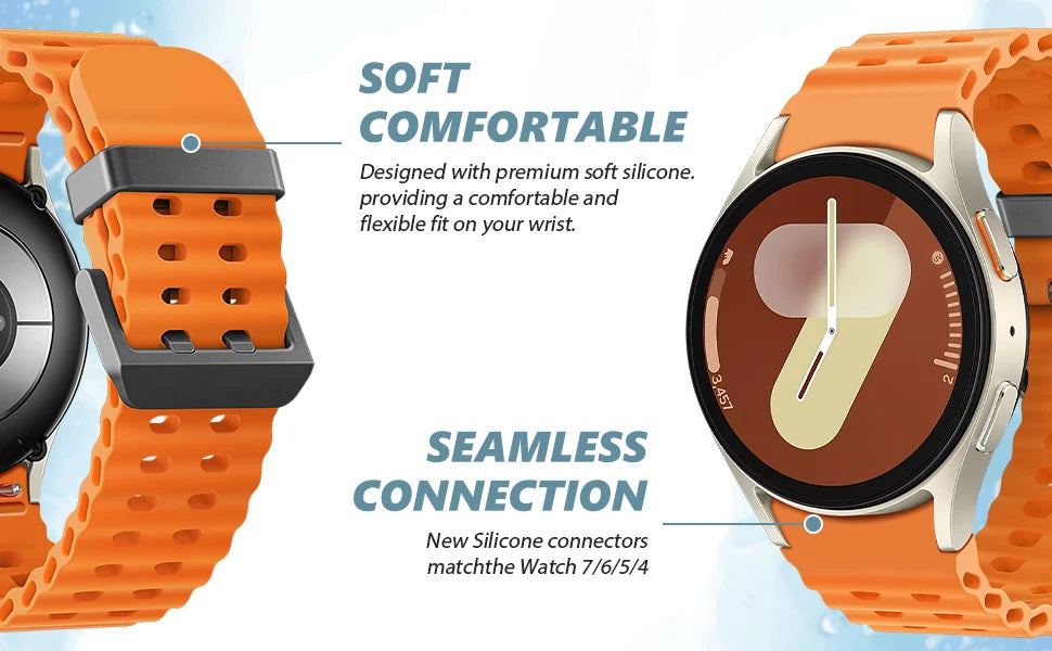 No Gaps Silicone Strap for Samsung Galaxy Watch 7 6 5 4 FE 40mm 44mm/4 6 Classic/5 Pro Sport Bracelet Galaxy Watch 7 Band 44 mm
