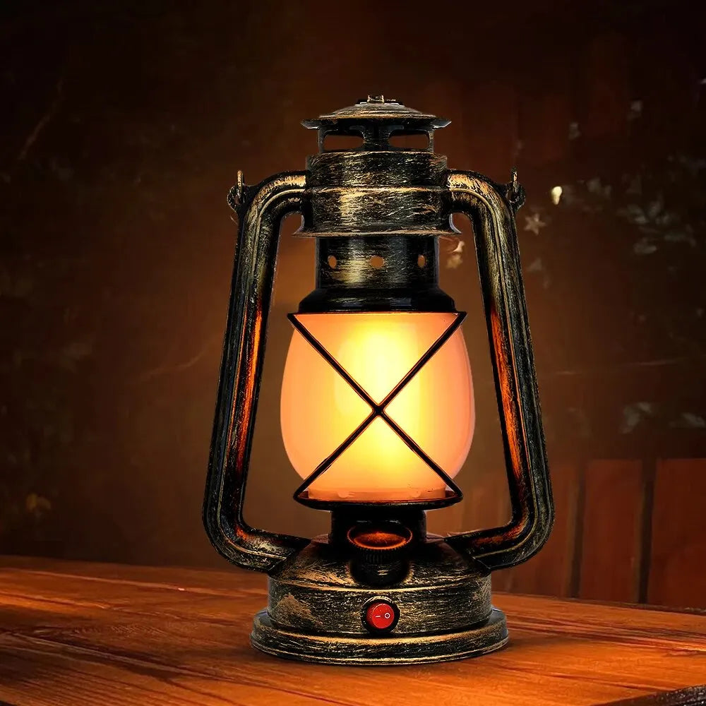 Vintage Camping Lantern LED Flame Light Battery Rechargeable USB Portable Hanger Fishing Lamp Dimming For Outdoor Garden Tent