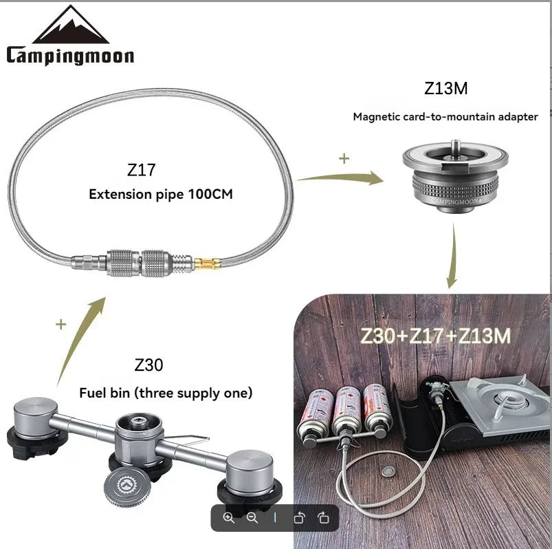 CAMPINGMOON 3 in 1 Butane Adapter Extension Hose Split Furnace Adapter Gasagnetic Suction Head Connector for Camping CAMPINGMOON