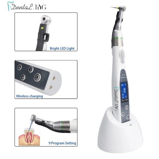 Dental Wireless Endo Motor Smart 9 Programs with LED Lamp and 16:1 Reduction Contra Angle Endodontic Instrument