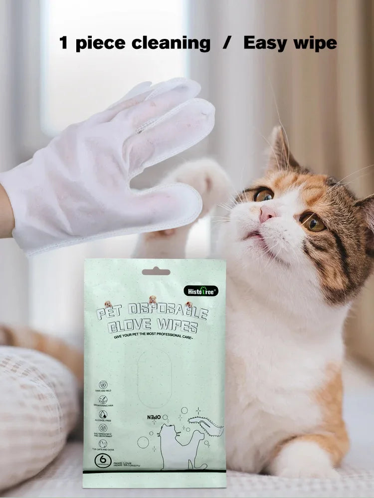 6pcs Pet Disposable Gloves Dog Bath Cleaning Wipes Mild Deodorizing Full Body Special Cleaning Gloves Cat Grooming Supplies