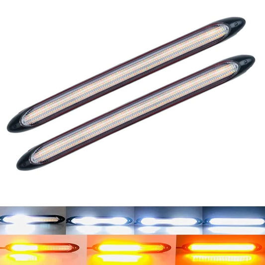 2pcs 12V LED DRL Strips Start Scaing Daytime Running Light for Car Headlights Flowing Turn Singal Yellow LED Driving Day Lights