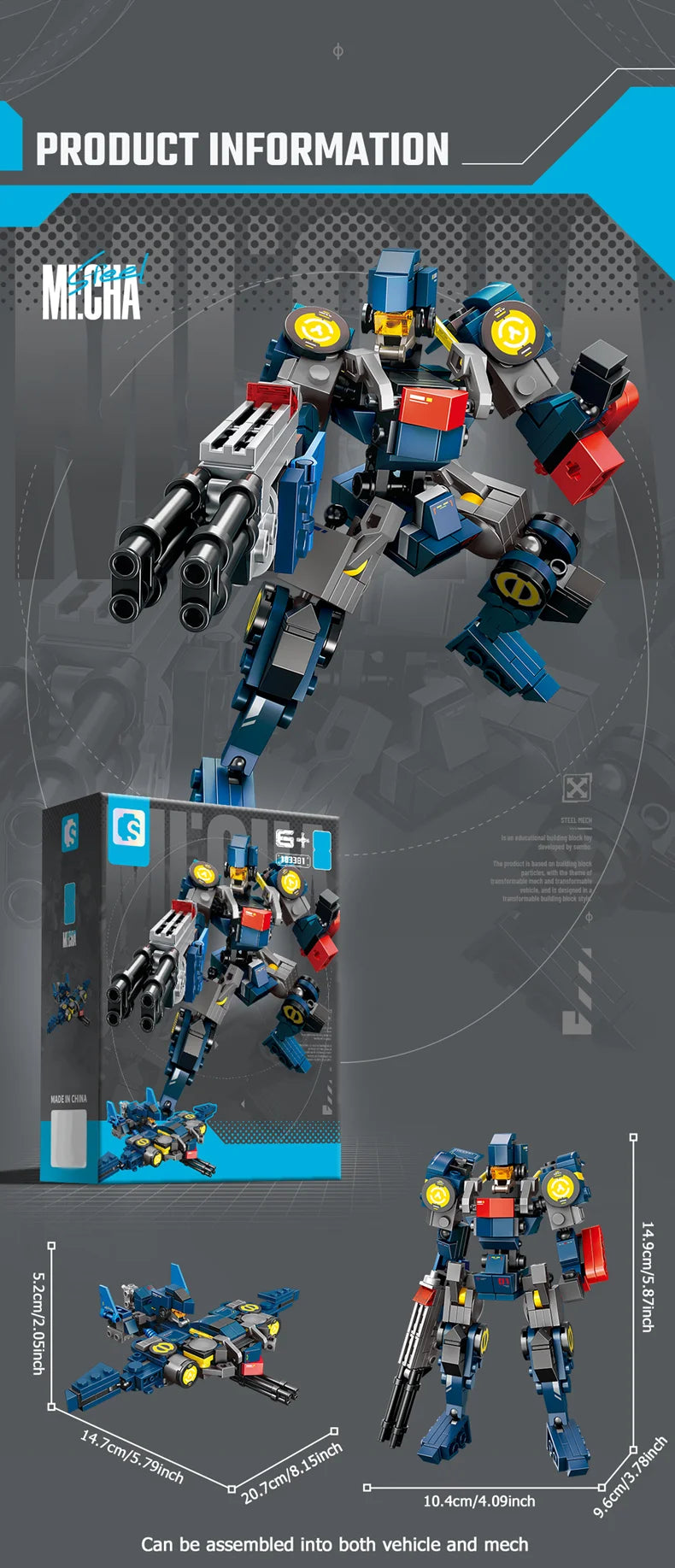 SEMBO Transforming Mech Assemblage Building Block MOC Robot Model Bricks Car Construction Set Kids Toys for Boys Birthday Gifts