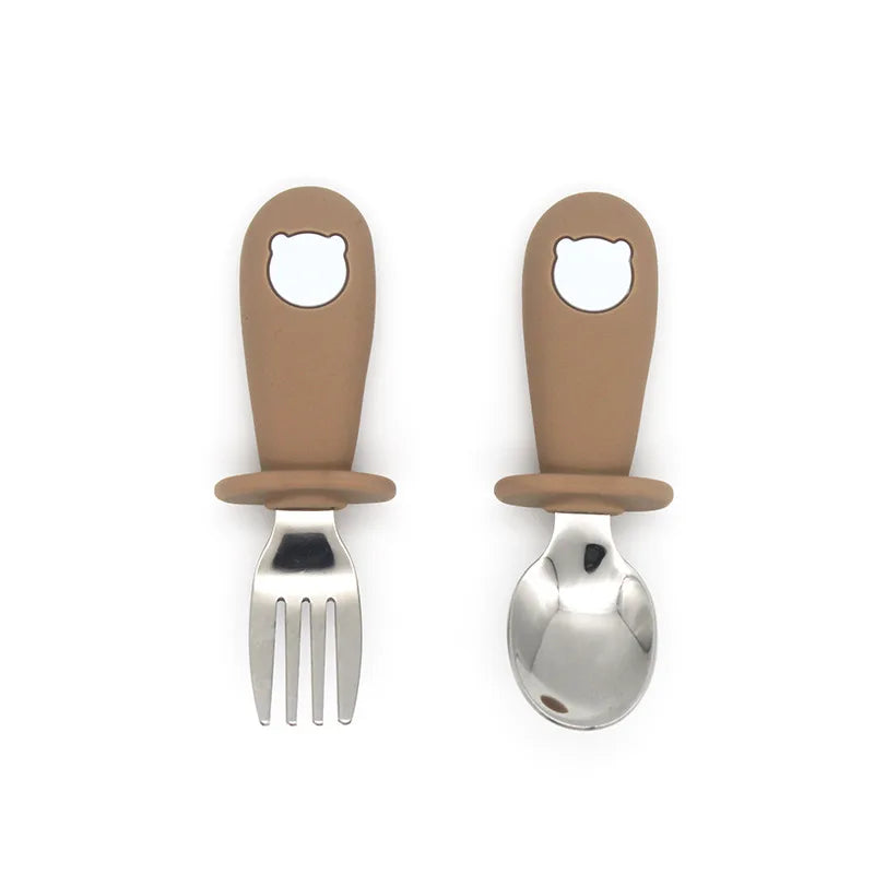 Baby Cartoon Tableware Set Children Utensil Stainless Steel Toddler Dinnerware Cutlery Cartoon Infant Food Feeding Spoon Fork