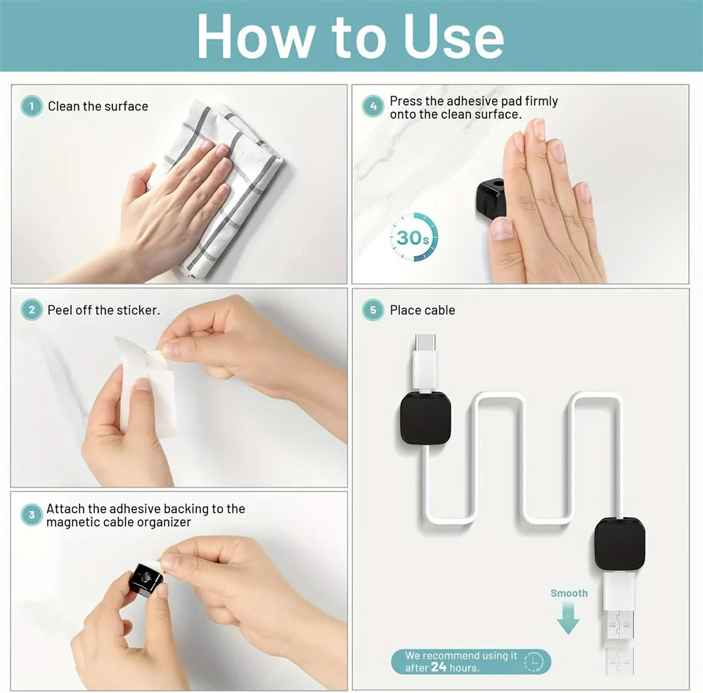 Magnetic Cable Organizer Cable Clips 1/3/6 PCS Management Wire Keeper Wall Data Cable Winder Adjustable Cord Holder Under Desk