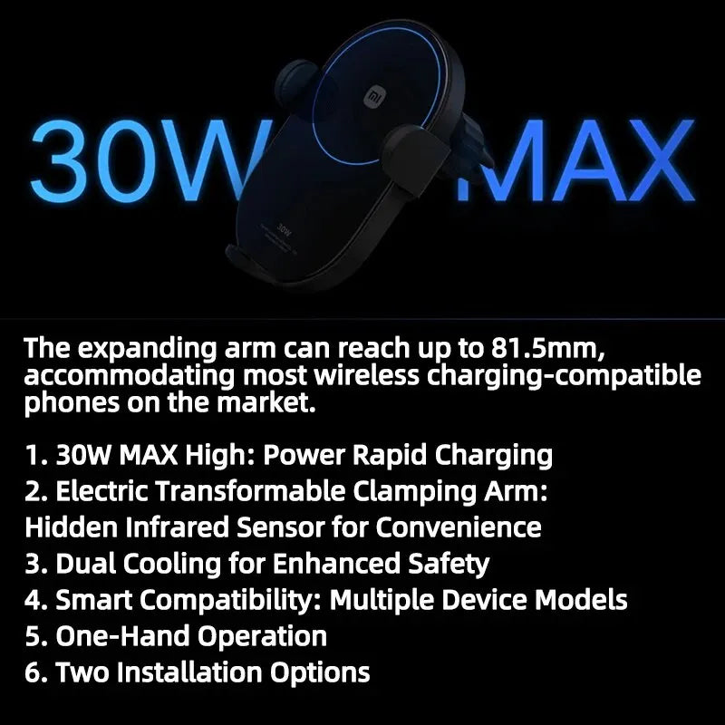 Original Xiaomi 30W Max Wireless Car Charger Auto Fast Quick Charging Support Power-Off and Inductive Expansion Phone Holder