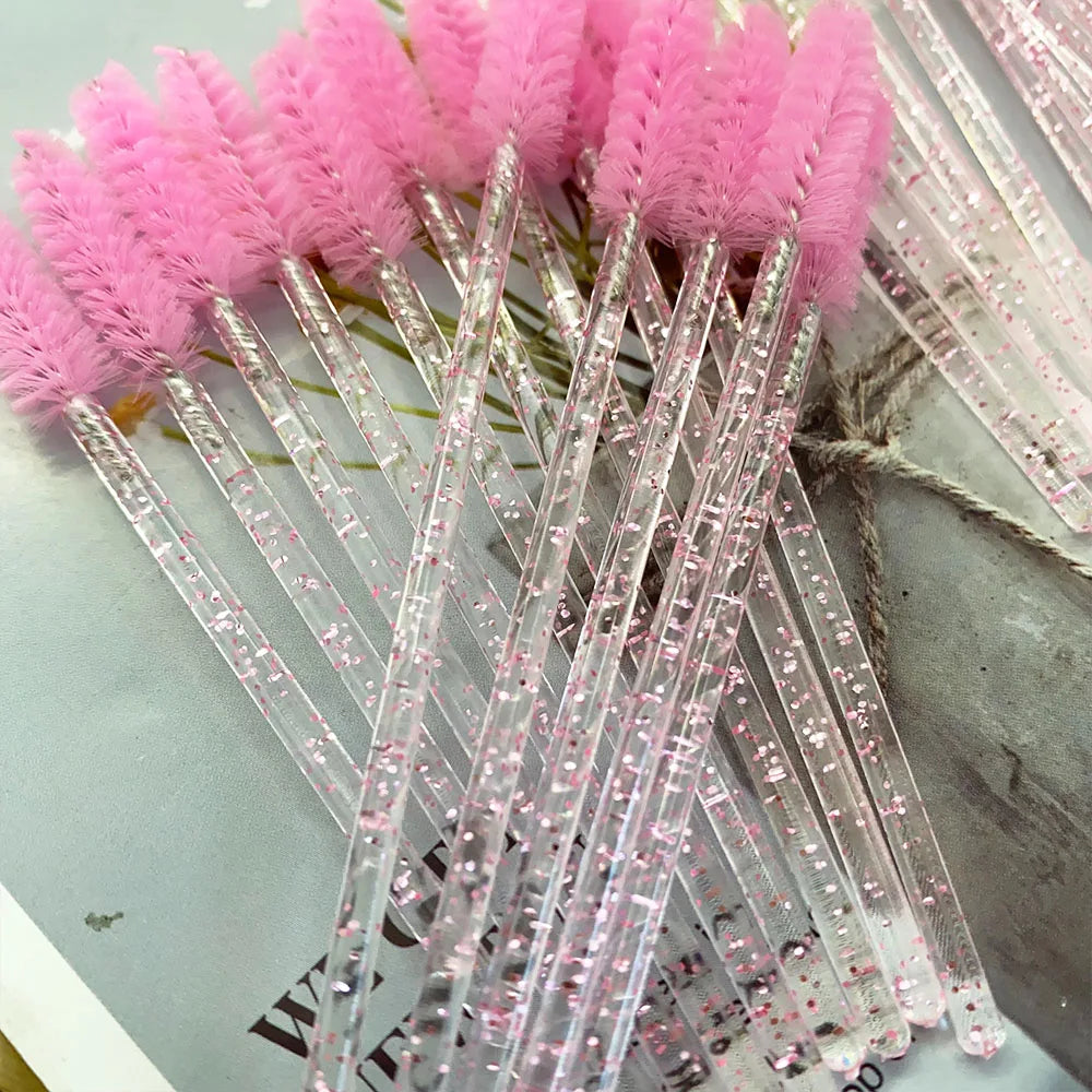 500Pcs Crystal Eyelash Makeup Brush Diamond Handle Mascara Wands Eyelash Extension Tool