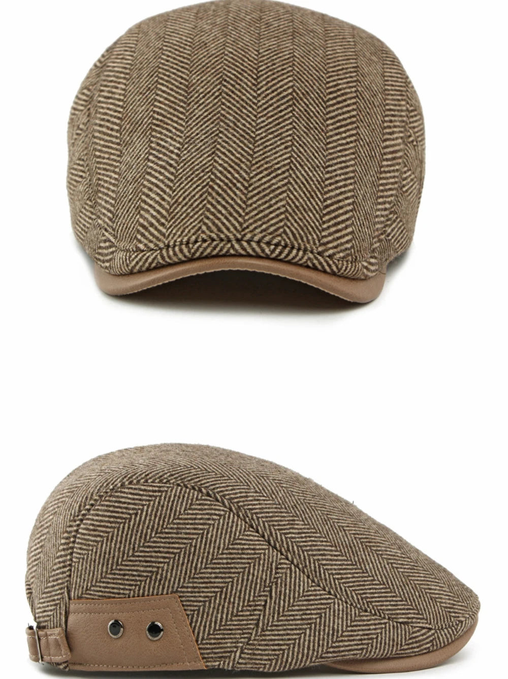 HT5025 Beret Cap Striped Beret Hats with Ear Flaps Male Female Adjustable Ivy Flat Cap Fleece Lined Winter Hat Women Mens Berets