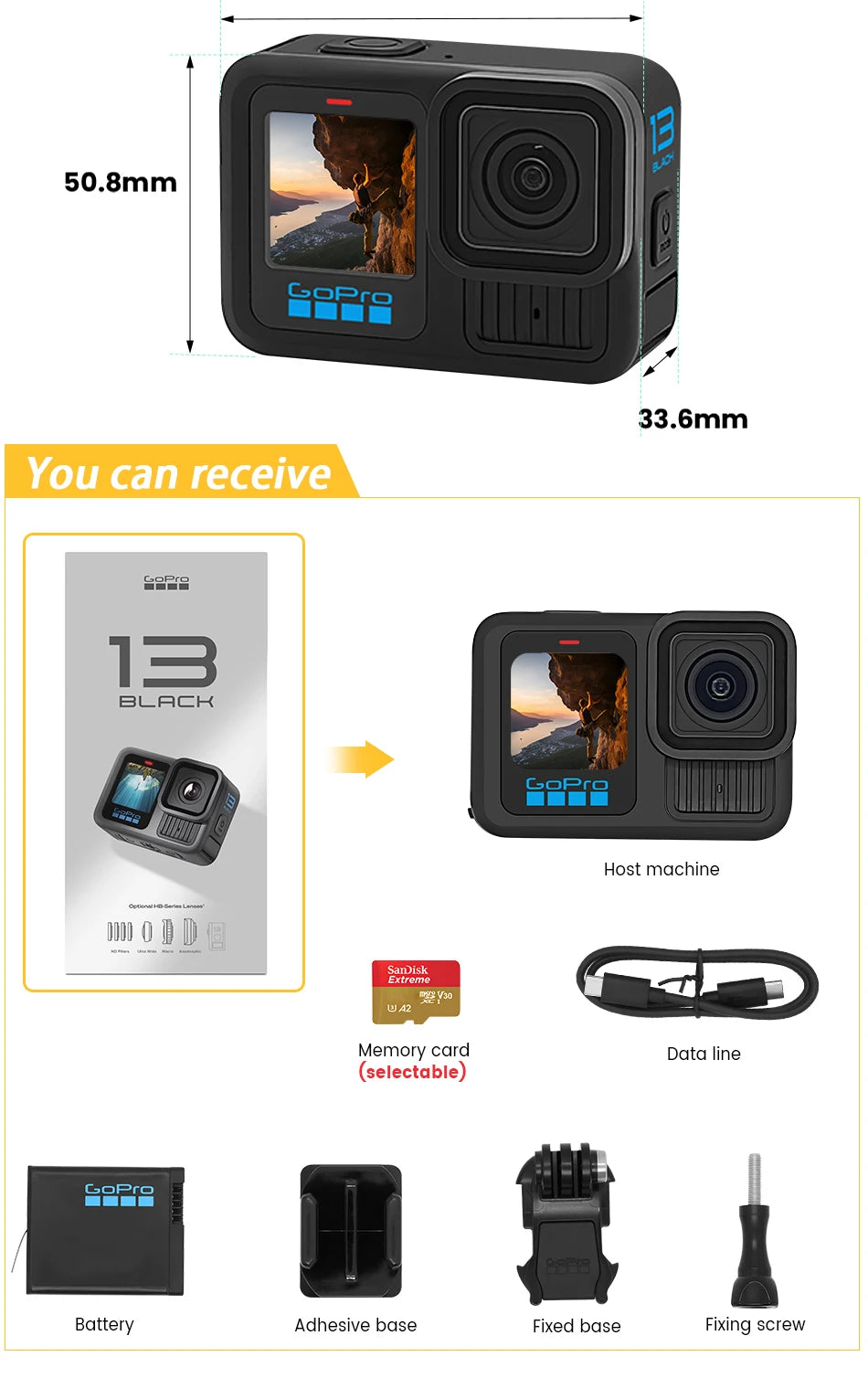 New GoPro HERO13 Black High Definition 5.3K Outdoor Anti Shake Camera Cycling Sports Camera
