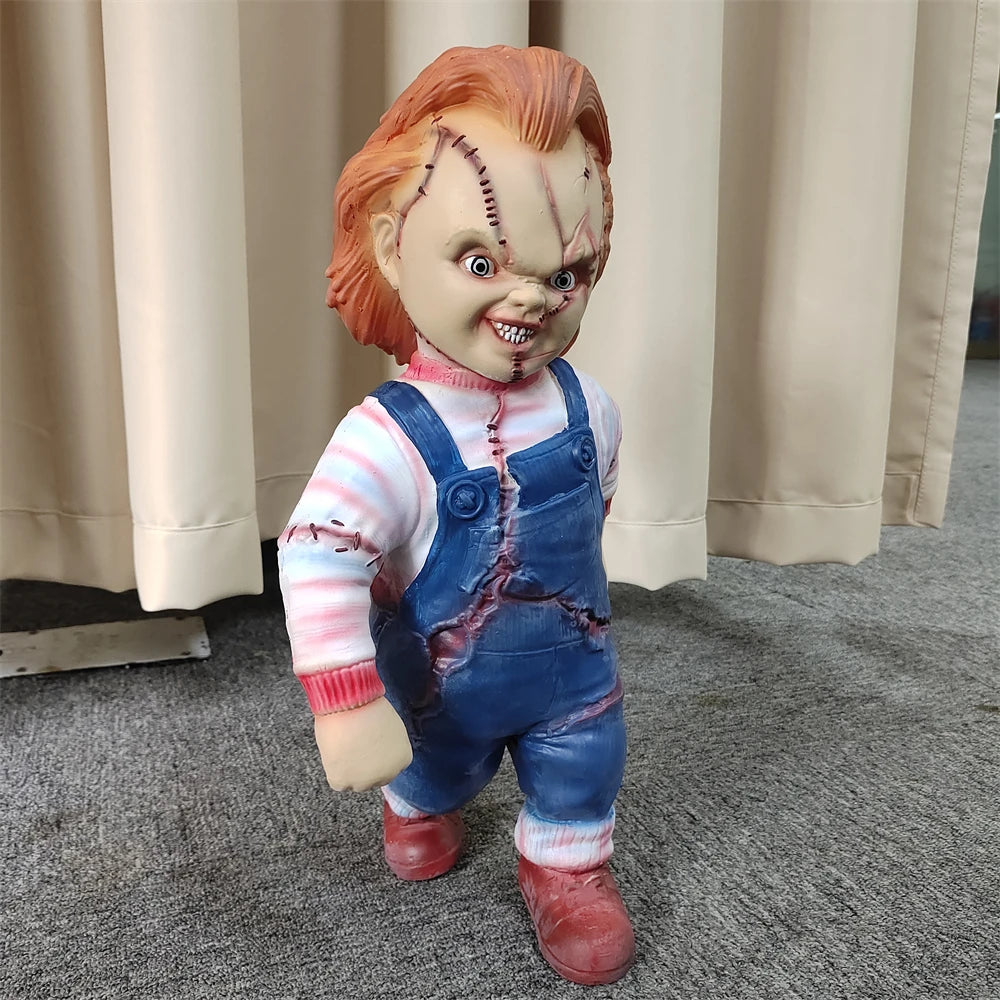Child's Play 1:1 Chucky Doll Standing Statue Horror Chucky Figure Model Toy Collectible Doll Halloween Room Decor Prop Kids Gift