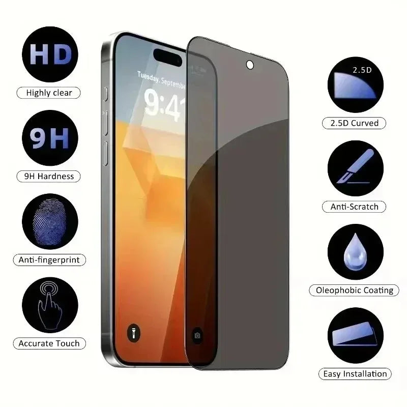 2-5Pcs Full Cover Privacy Screen Protector For iPhone 16 11 12 13 14 Pro Max Mini Anti-spy Glass For iPhone 15 Pro Xr X Xs Max