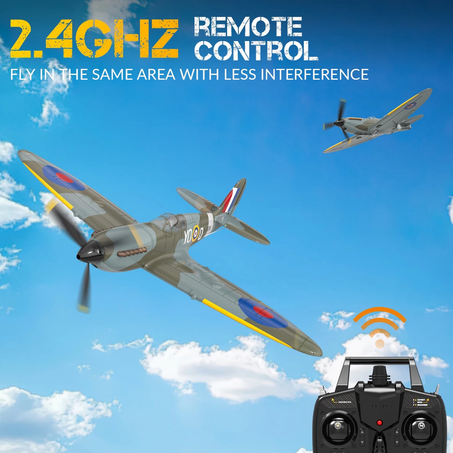 Volantex New Spitfire RC Plane EPP 400mm Wingspan RC Fighter One Key Aerobatic 2.4G 4CH RTF Warbird Plane