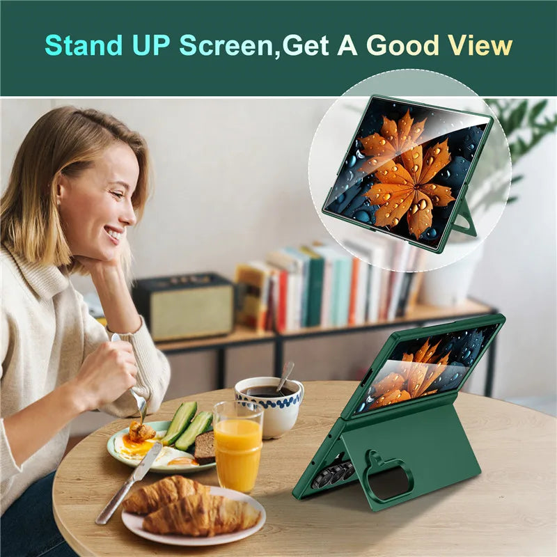 Shockproof Matte PC Folding Phone Case For Samsung Galaxy Z Fold 7 6 5 4 3 Fold7 5G Bracket Stand Holder Cover