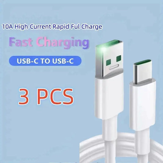 3PCS  Type C Super Fast Charging Cable Data Cord For Samsung Huawei Xiaomi Redmi Quick Charing USB C Cables