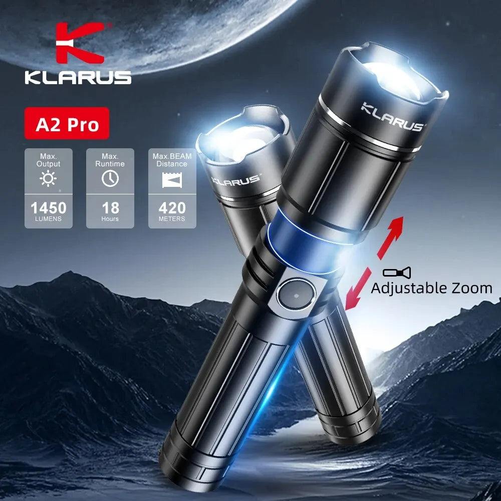 Klarus A2 Pro LED Flashlight USB Rechargeable 21700 4000mAh Battery Led Torch Strobe Zoom Flashlight for Self Defense Camping