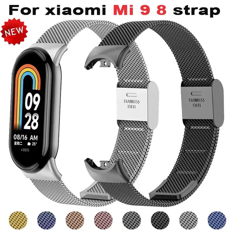 Stainless Steel Strap for Xiaomi Mi 9 8 Band Metal Milanese Bracelet on Mi Band 8 Wristband for Mi Band 9 8 Strap Accessories