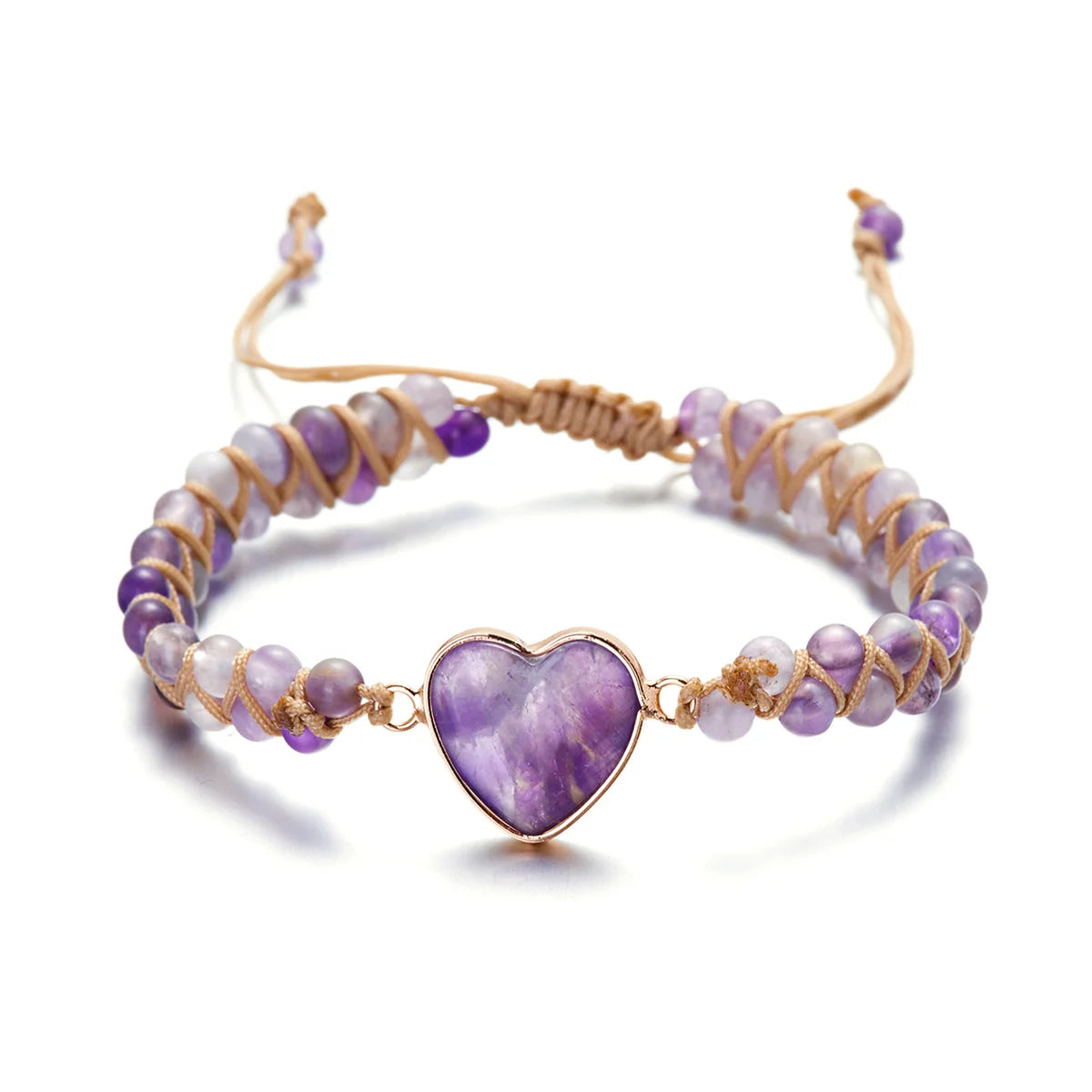 Handmade Natural Stone Bracelet Women Fashion Heart Purple Agates Beads Charm Braided Bracelets Boho Yoga Wrap Bangles Jewelry