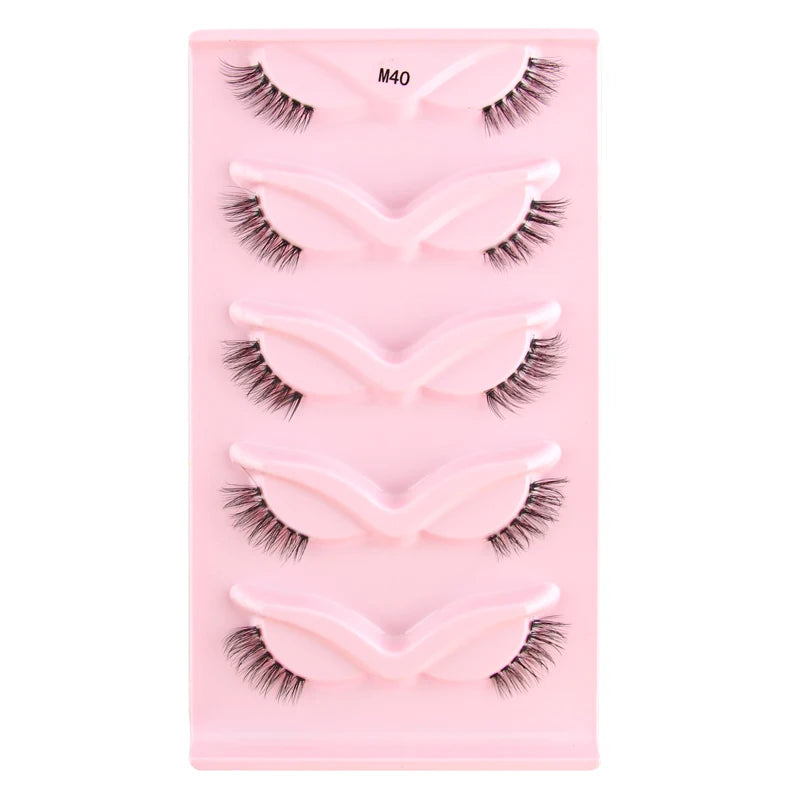 3/5/10Pairs Half False Lashes Natural Short 3D Cat Fake Mink Eyelashes Extension Winged Fluffy Wispy Faux Cils Clear Band Makeup