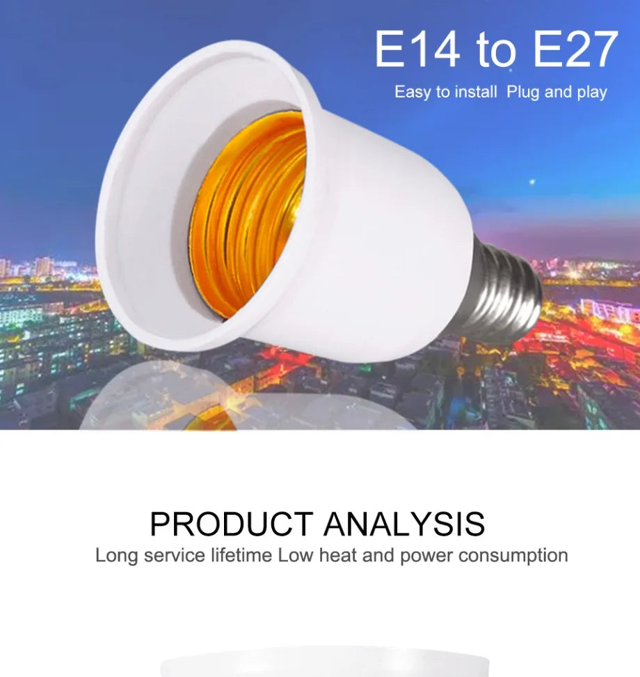 VzzUoo E14 To E27 Adapter Conversion Socket Fireproof Plastic Converter High Quality Material Socket Bulb Adapter Lamp Holder