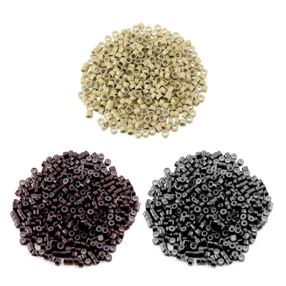 1000Pcs Hair Extentions Micro Rings Links Beads 5mm Silicone Lined Beads for Human Hair Extensions Tool-Multi-colored