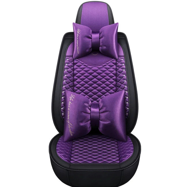 4 Pc Breathable 3D Bling Diamond Inlaid Leather Flax Car Seat Cover For Women