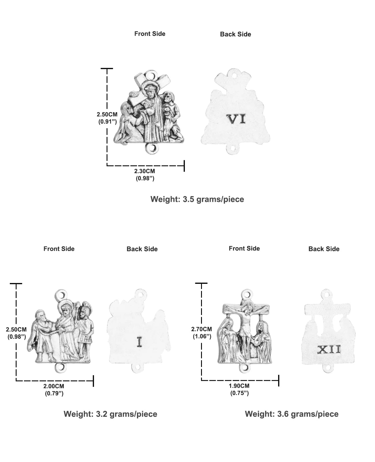 15Pcs Crucifix Jesus Cross Pendant Set Stations of the Cross Devotional Medals for Rosary Parts DIY Making Accessories