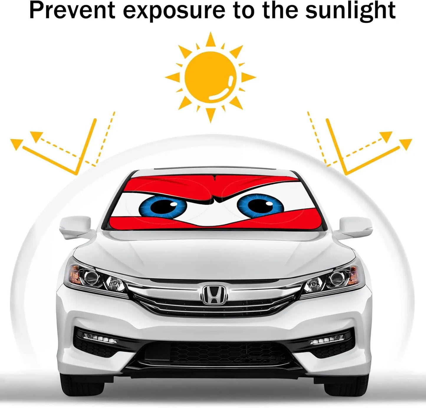 Car Cartoon Devil's Eye Foldable 59'x27.5' Car Windshield Sun Shade, Funny Car Eyes Sun Visor Wear-ResistantFoldable Reflective