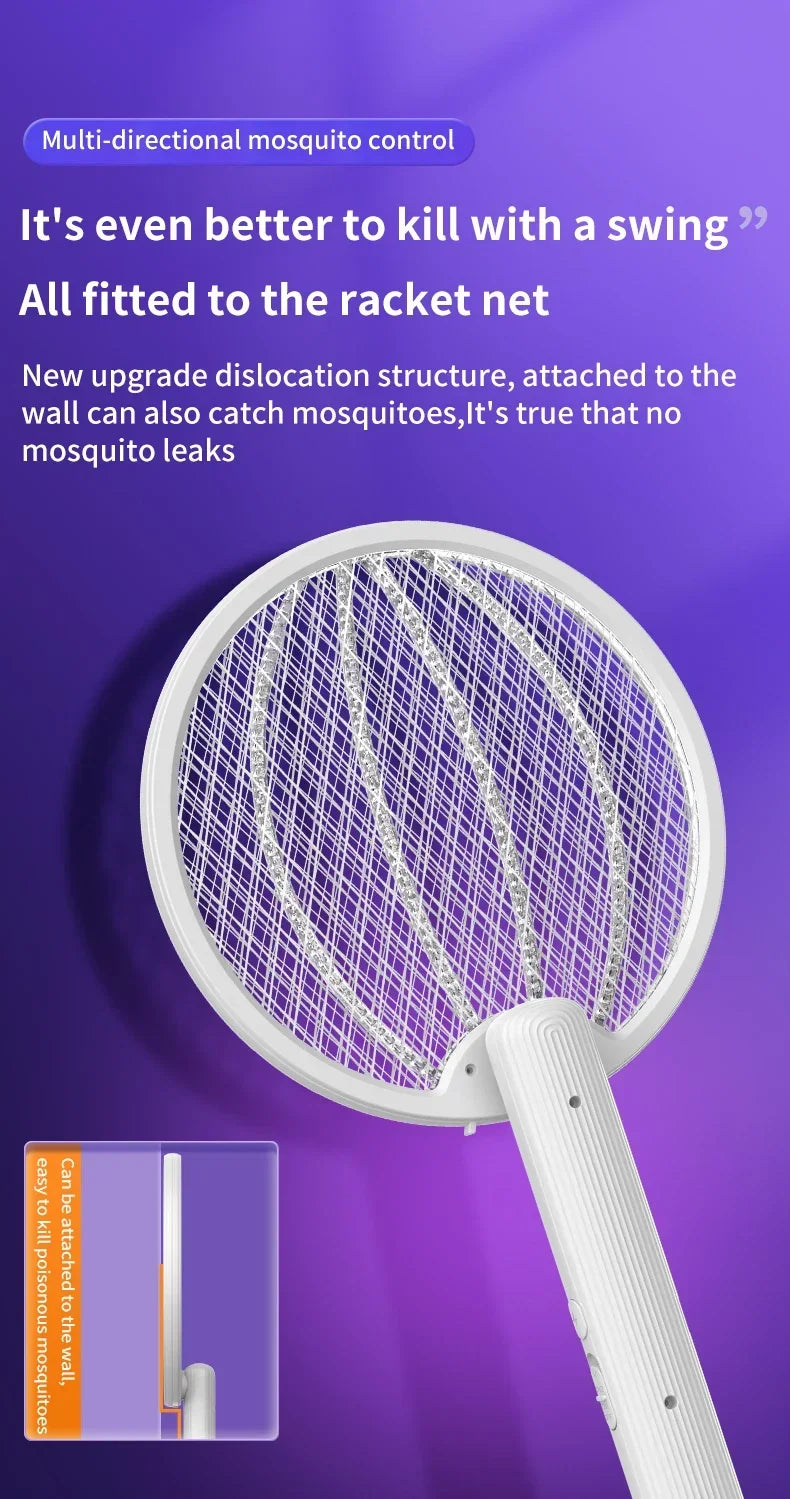 Foldable Electric Mosquito Killer Fly Swatter Trap USB Rechargeable Mosquito Racket Insect Killer with UV Light Bug Zapper 3000