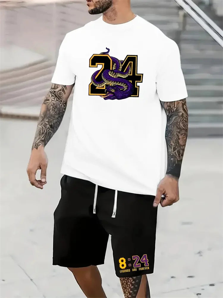 Summer Breathable Sportswear Men's Short-Sleeved Shorts Loose Quick-Drying T-Shirt Basketball Four Pants Casual Running Suit