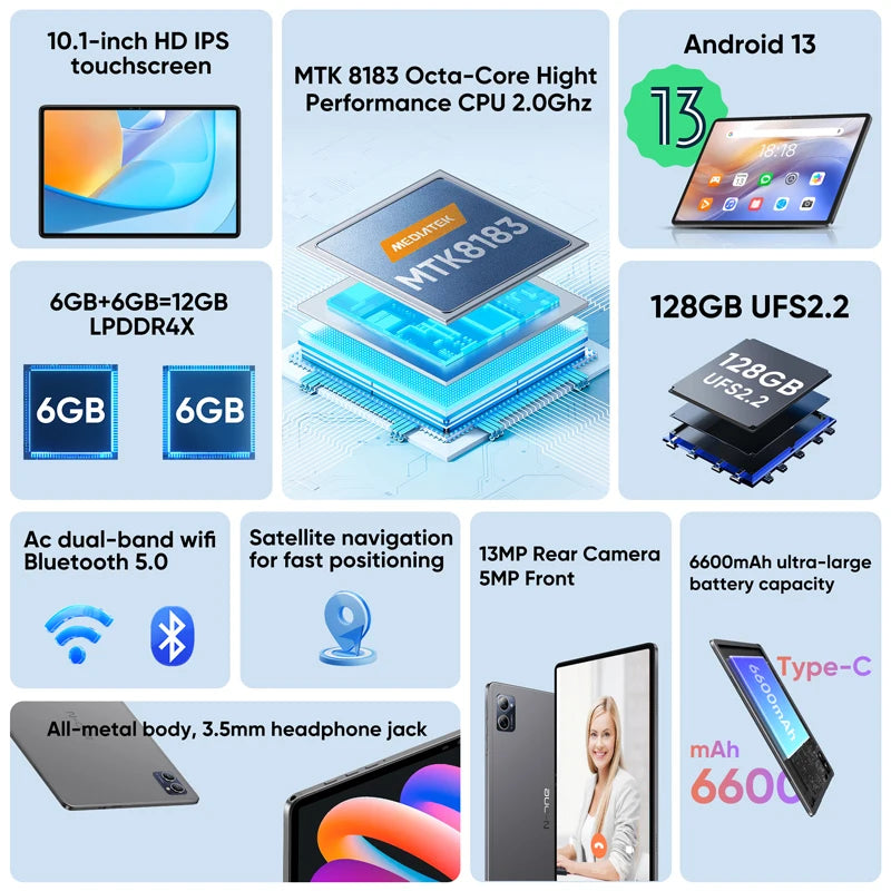 N-ONE Npad Q Android13 12(6+6)GB 128GB 10.1'' 1280*800 IPS Screen 8-Cores UNISOC MTK8183 WIFI Tablet