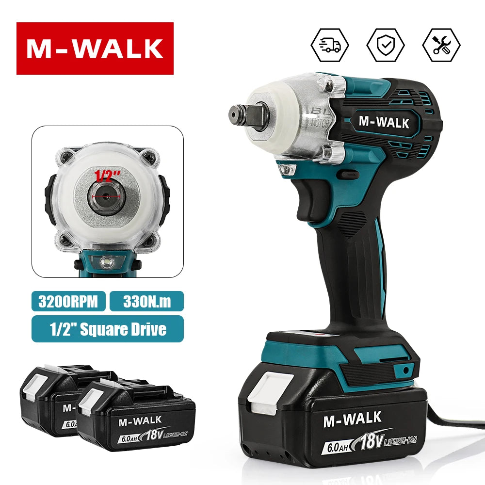 330N.m Cordless Impact Wrench 1/2" Socket Brushless Impact Driver Car Repair Electric Power Tool For Makita 18V Battery Pin