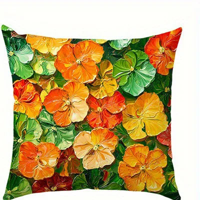 Home Decor Vibrant Floral Pillow Covers with Orange Blooms Pattern Cushion Cover Suitable for Sofa Bedroom Car Pillow Cover