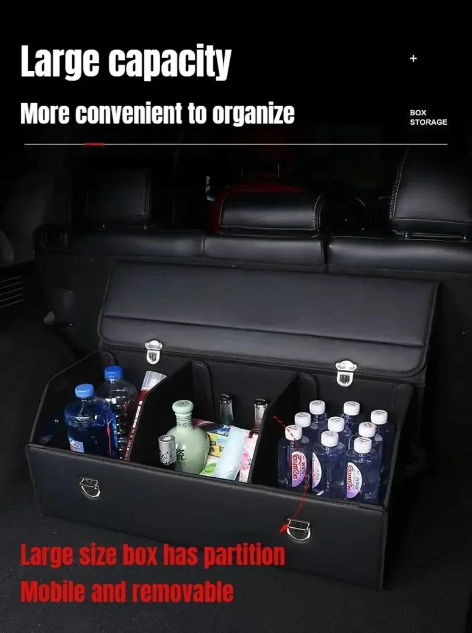 Car Trunk Storage Box Multipurpose Foldable Organizer with 3 Compartments  Extra Large Flexible Adjustment Car Seat Storage Bag