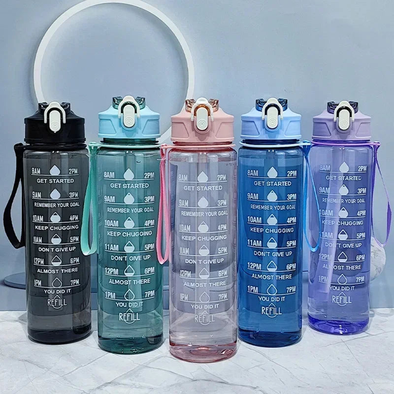 750ml Transparent Water Bottle with Sports Strap and Time Scale Large Capacity Water Cup Suitable for Outdoor Camping and Travel