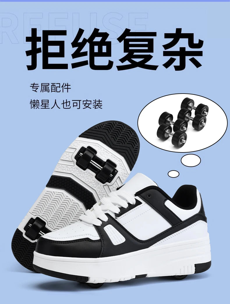 Children's Roller Skate Shoes Student Inline Skating Shoes grils 4-Wheel Deformation Boy's Skating Shoes