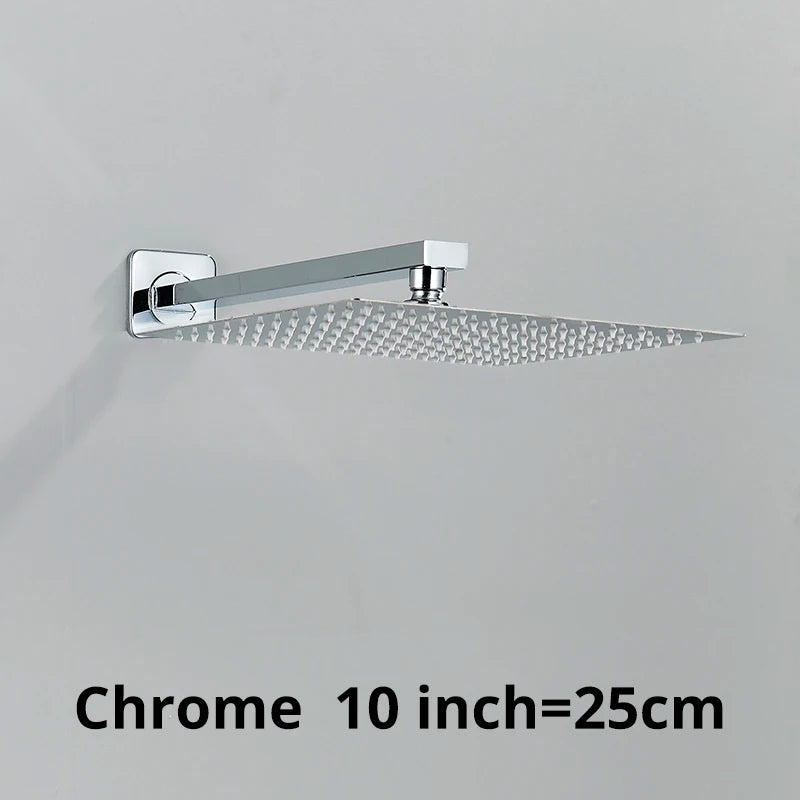 Rainfall Shower Head 8"/10"/12" Square Bathroom Ultrathin Rain Top Shower Head with Shower Arm Faucet Accessories Wall Mounted