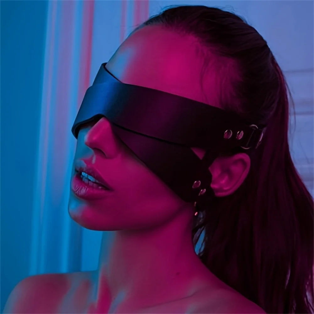Sexy Bondage Blindfold Mask, Punk Halloween Cosplay Studded Decor Costume Leather Face Shield, Bdsm Gothic Mask Party Masquerade