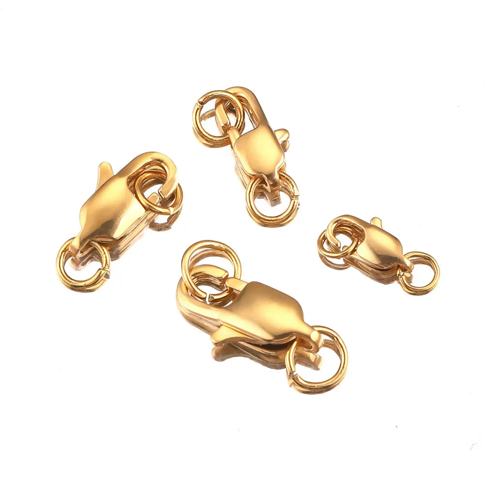 10pcs Gold Plated Stainless Steel Lobster Clasp with Jump Rings For Diy Chain Necklace Bracelet Jewelry Making Findings Suplies