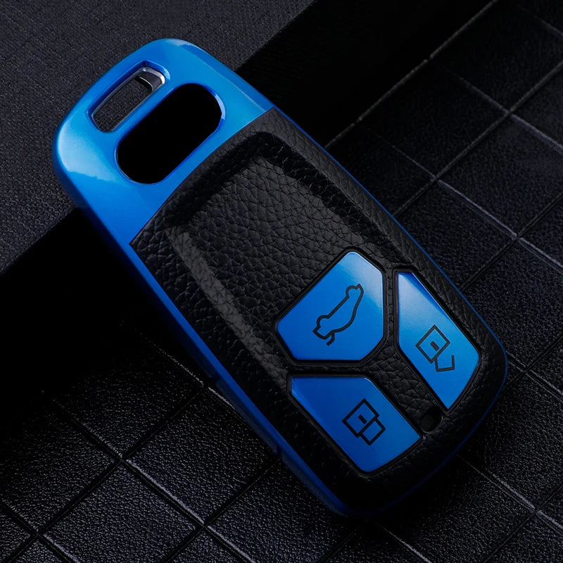 Leather TPU Car Smart Key Case Protective Cover Shell Fob Bag Holder Keychain For Audi A4L A4 A5 S5 8S B9 Q5 Q7 TT TTS TFSI