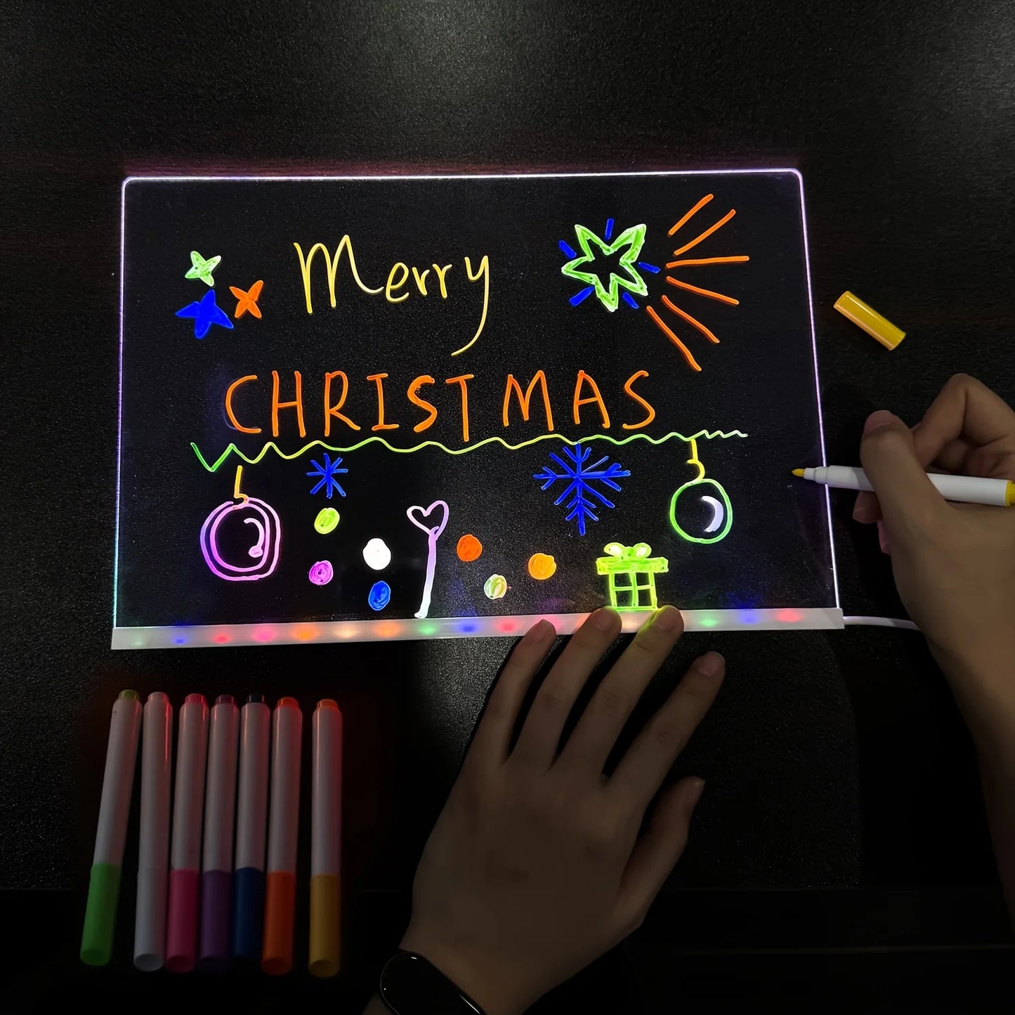 DIY Creative Glowing Painting Board LED Luminous Message Board with Seven Colors Pens for Office Christmas Children's Girl Gifts