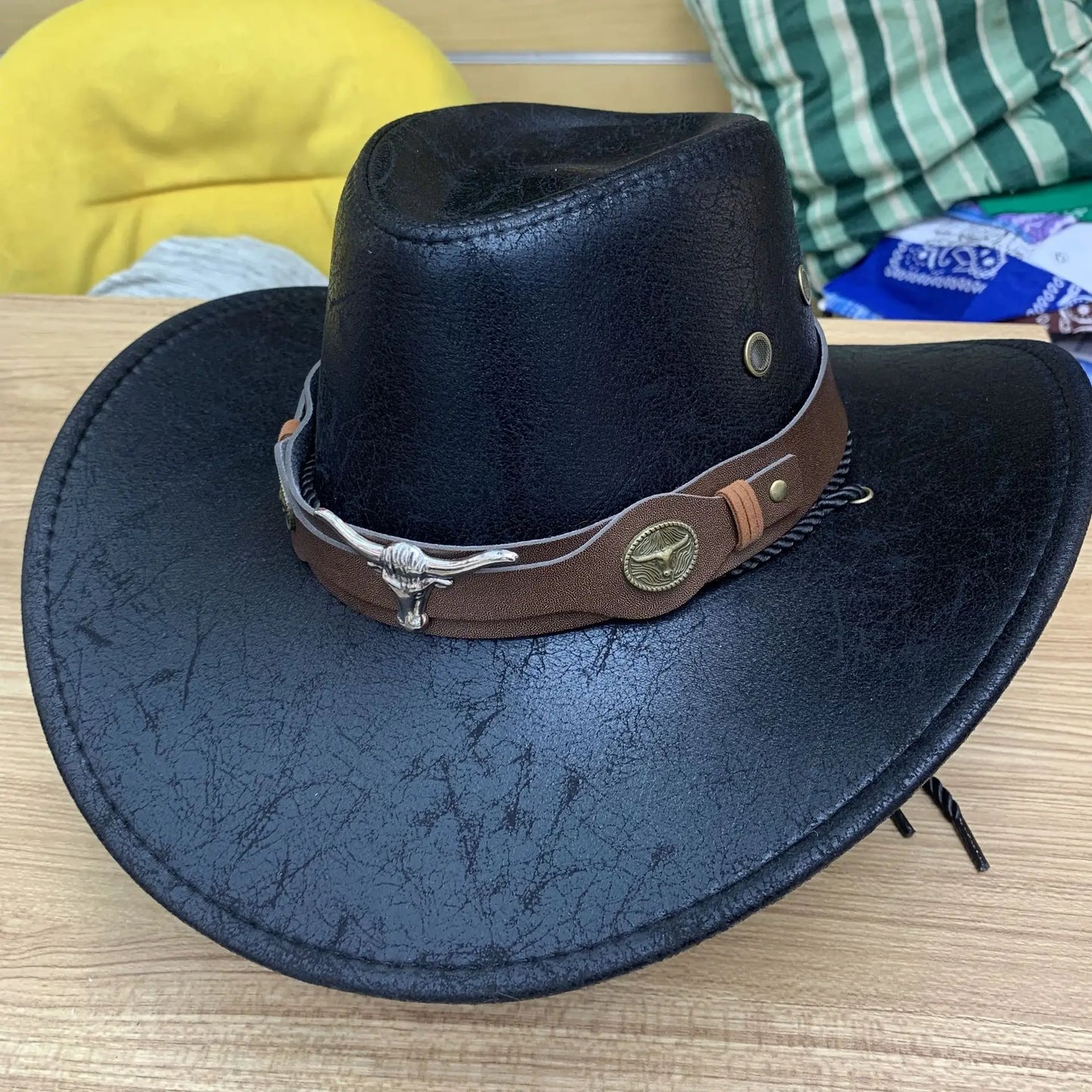 Faux Leather Western Cowboy Hats For Women Men Vintage Gentleman Dress Hats Panama Cowgirl Jazz Cap Sombrero Hombre