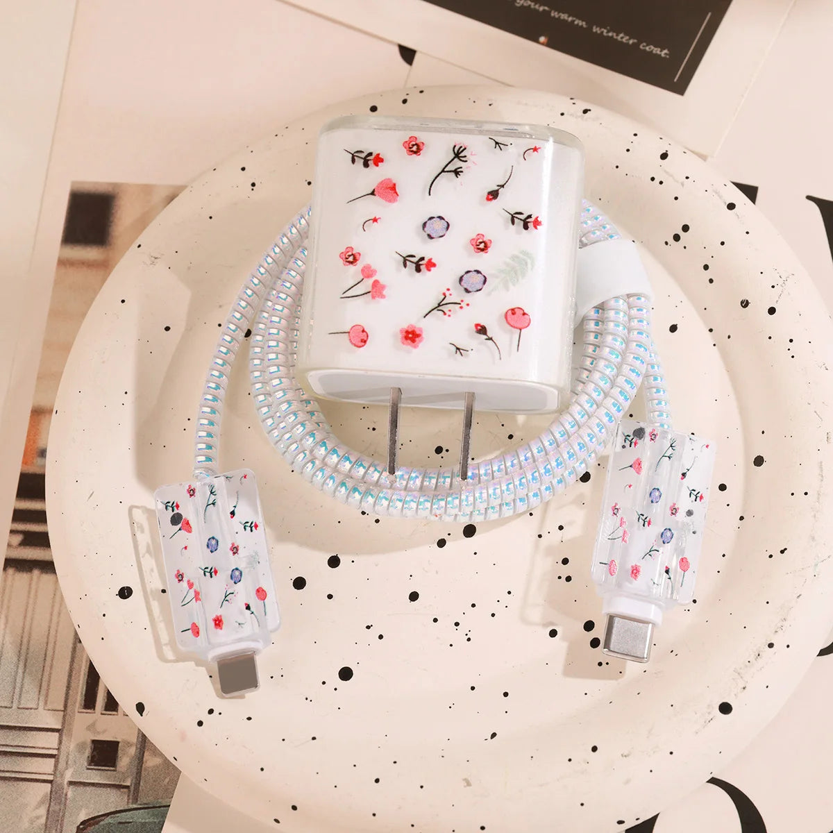 5PCS Love Heart Charging Data Cable Protector Winder Accessories For iPhone 18w/20w Charger Protective Cover Protective Shell