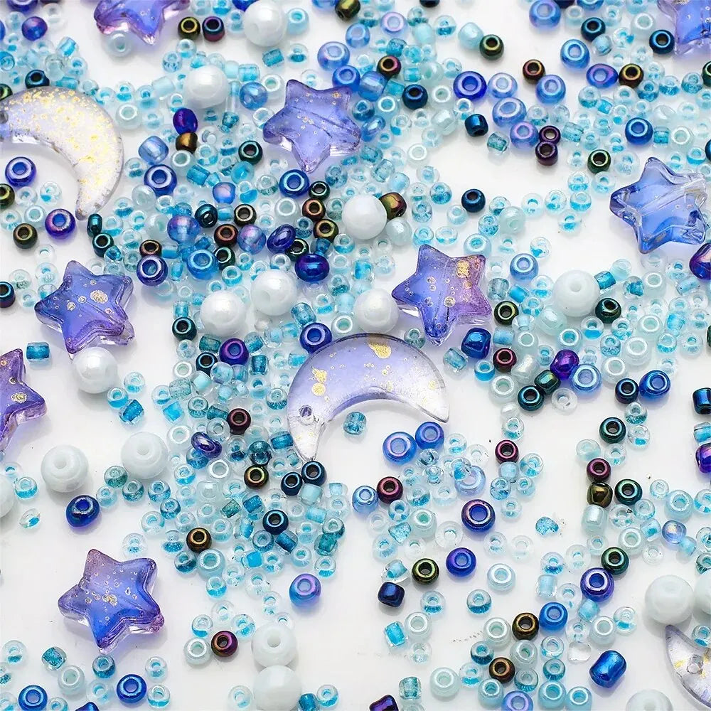 Moon Star Collision Gradient Mixed Pendants Porcelain White AB Crystal Glass Beads DIY Bracelets Necklaces Jewelry Making