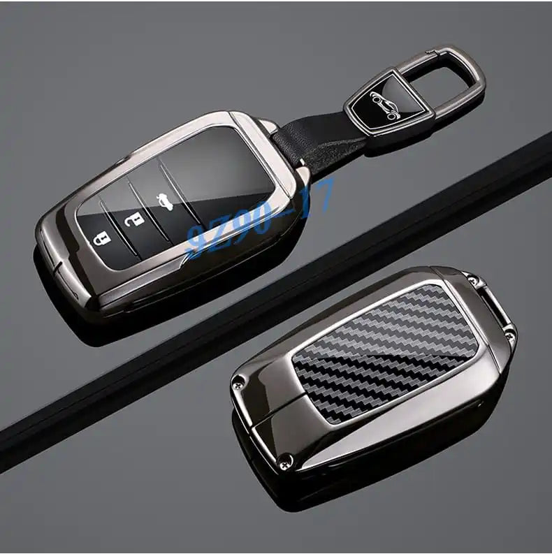 Metal Carbon Fiber Car Key Fob Case Cover Keychain For Toyota Corolla Cross Yaris Sienna Venza Harrier Hilux Tundra Mirai Land